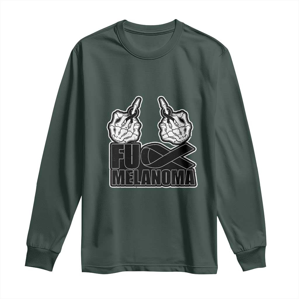 Fuck Melanoma Long Sleeve Shirt Skeleton Hand Black Ribbon Awareness TS12 Dark Forest Green Print Your Wear