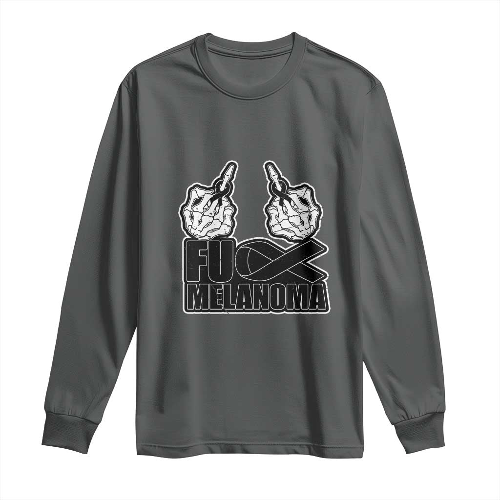 Fuck Melanoma Long Sleeve Shirt Skeleton Hand Black Ribbon Awareness TS12 Dark Heather Print Your Wear