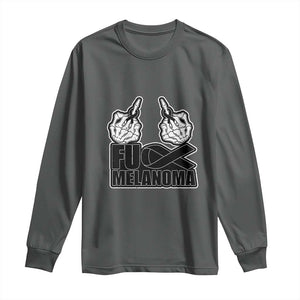 Fuck Melanoma Long Sleeve Shirt Skeleton Hand Black Ribbon Awareness TS12 Dark Heather Print Your Wear