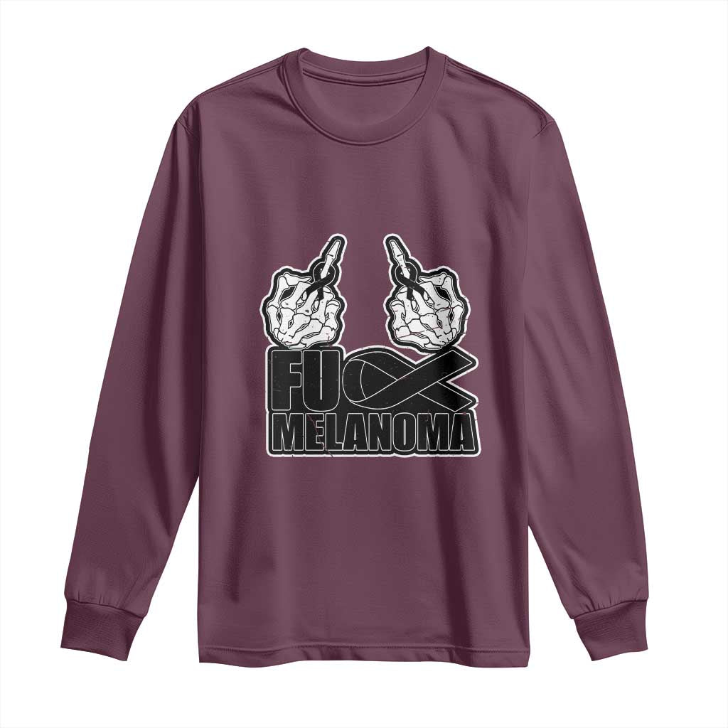 Fuck Melanoma Long Sleeve Shirt Skeleton Hand Black Ribbon Awareness TS12 Maroon Print Your Wear