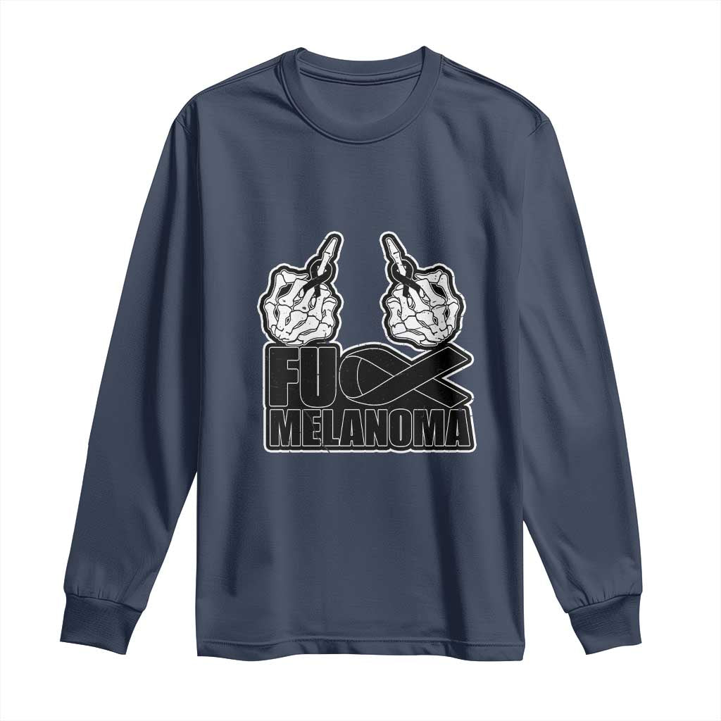 Fuck Melanoma Long Sleeve Shirt Skeleton Hand Black Ribbon Awareness TS12 Navy Print Your Wear
