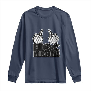 Fuck Melanoma Long Sleeve Shirt Skeleton Hand Black Ribbon Awareness TS12 Navy Print Your Wear