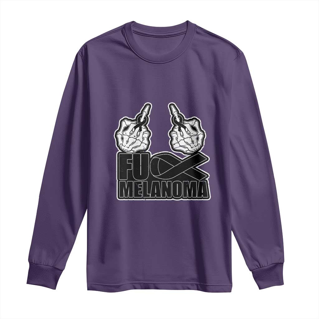 Fuck Melanoma Long Sleeve Shirt Skeleton Hand Black Ribbon Awareness TS12 Purple Print Your Wear