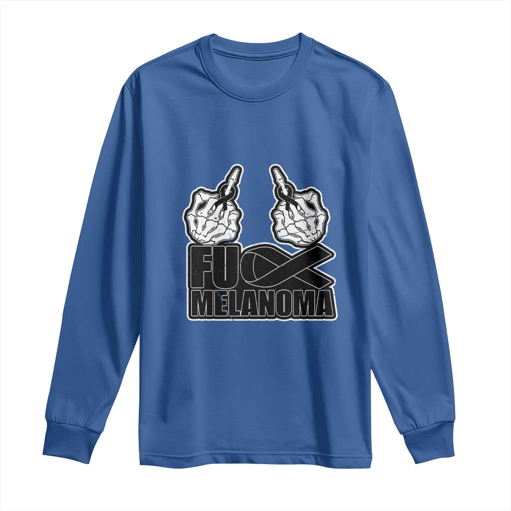 Fuck Melanoma Long Sleeve Shirt Skeleton Hand Black Ribbon Awareness TS12 Royal Blue Print Your Wear