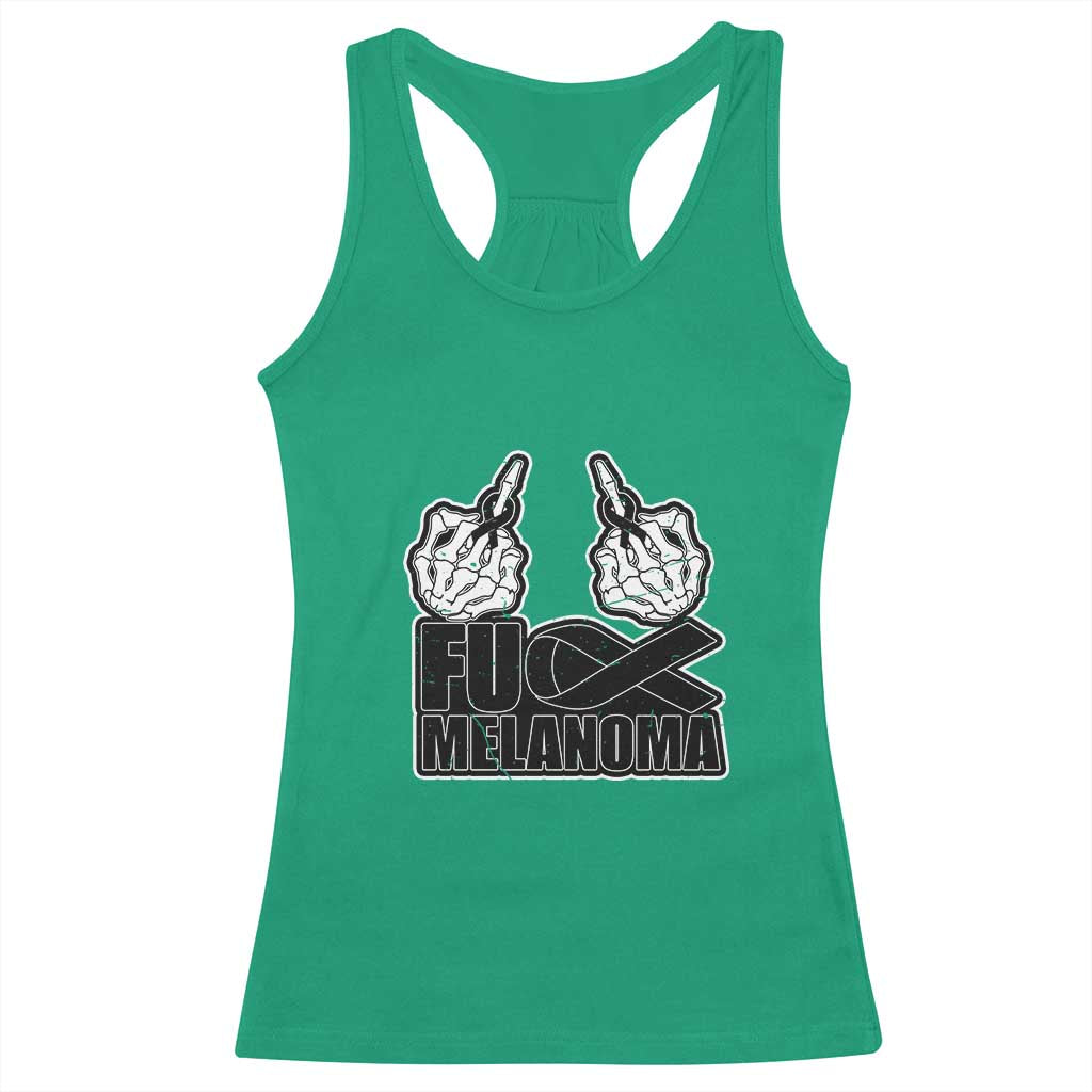 Fuck Melanoma Racerback Tank Top Skeleton Hand Black Ribbon Awareness TS12 Irish Green Print Your Wear