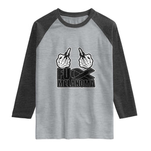 Fuck Melanoma Raglan Shirt Skeleton Hand Black Ribbon Awareness TS12 Heather Gray Heather Charcoal Print Your Wear
