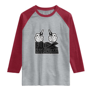 Fuck Melanoma Raglan Shirt Skeleton Hand Black Ribbon Awareness TS12 Heather Gray Heather Red Print Your Wear