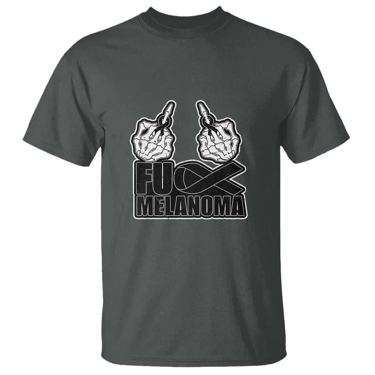 Fuck Melanoma T Shirt Skeleton Hand Black Ribbon Awareness TS12 Dark Heather Print Your Wear