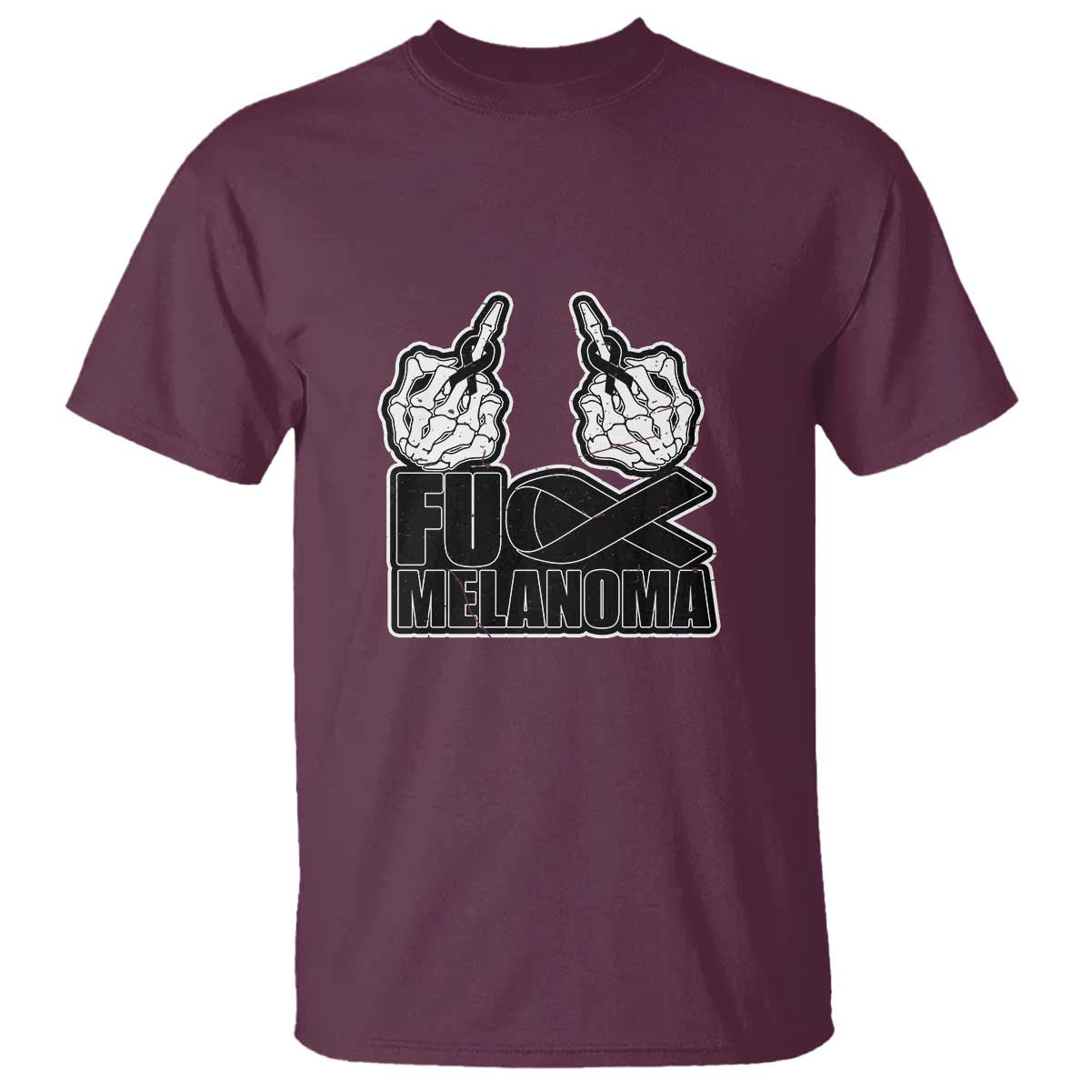 Fuck Melanoma T Shirt Skeleton Hand Black Ribbon Awareness TS12 Maroon Print Your Wear