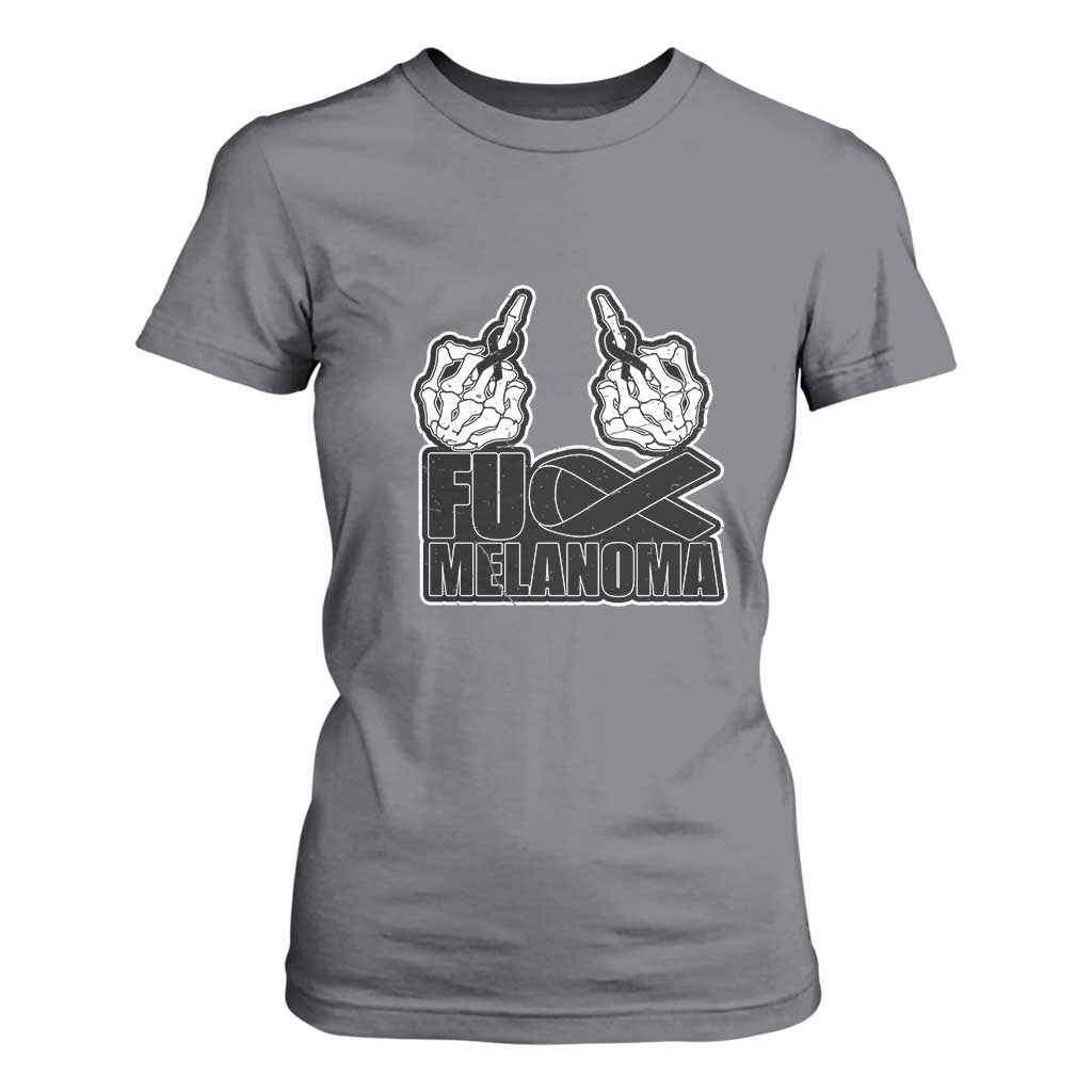 Fuck Melanoma T Shirt For Women Skeleton Hand Black Ribbon Awareness TS12 Charcoal Print Your Wear