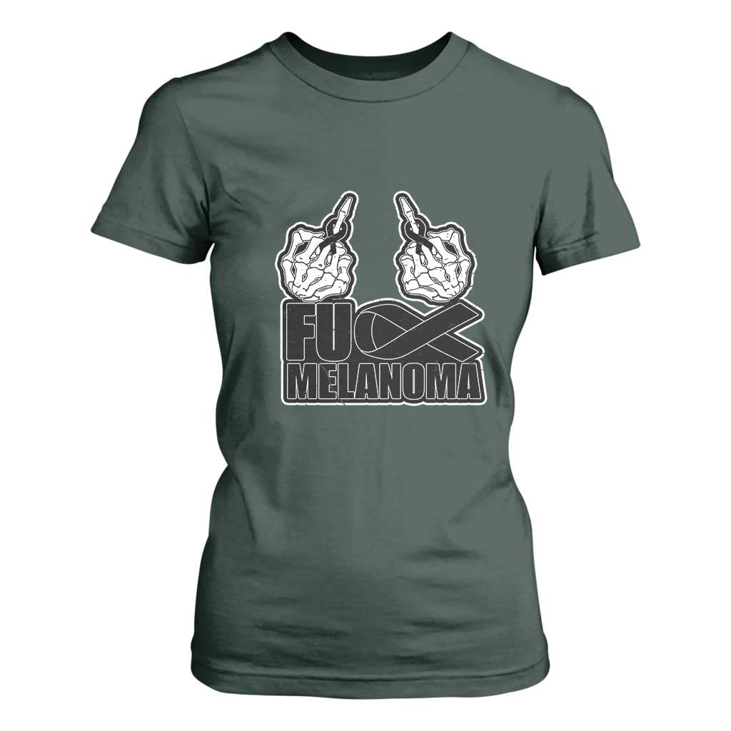 Fuck Melanoma T Shirt For Women Skeleton Hand Black Ribbon Awareness TS12 Dark Forest Green Print Your Wear