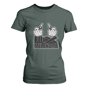 Fuck Melanoma T Shirt For Women Skeleton Hand Black Ribbon Awareness TS12 Dark Forest Green Print Your Wear
