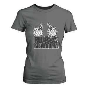 Fuck Melanoma T Shirt For Women Skeleton Hand Black Ribbon Awareness TS12 Dark Heather Print Your Wear
