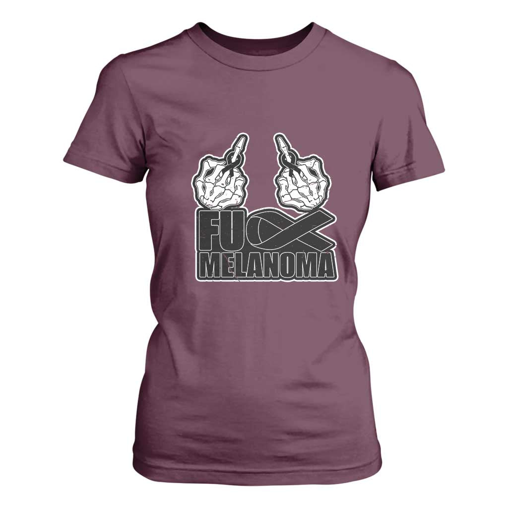 Fuck Melanoma T Shirt For Women Skeleton Hand Black Ribbon Awareness TS12 Maroon Print Your Wear