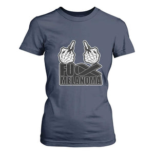 Fuck Melanoma T Shirt For Women Skeleton Hand Black Ribbon Awareness TS12 Navy Print Your Wear