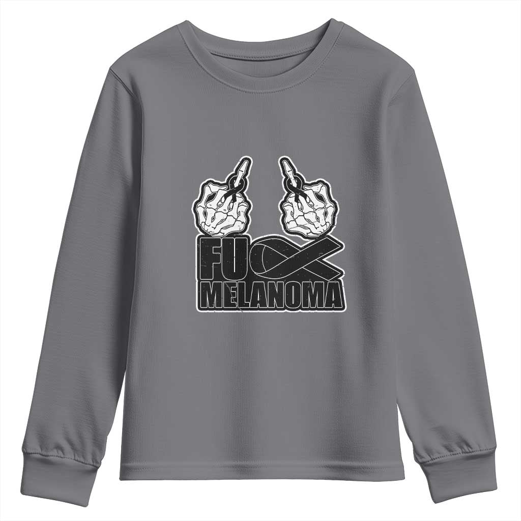 Fuck Melanoma Youth Sweatshirt Skeleton Hand Black Ribbon Awareness TS12 Charcoal Print Your Wear