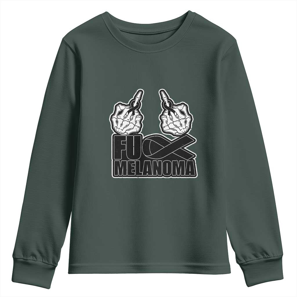 Fuck Melanoma Youth Sweatshirt Skeleton Hand Black Ribbon Awareness TS12 Dark Forest Green Print Your Wear