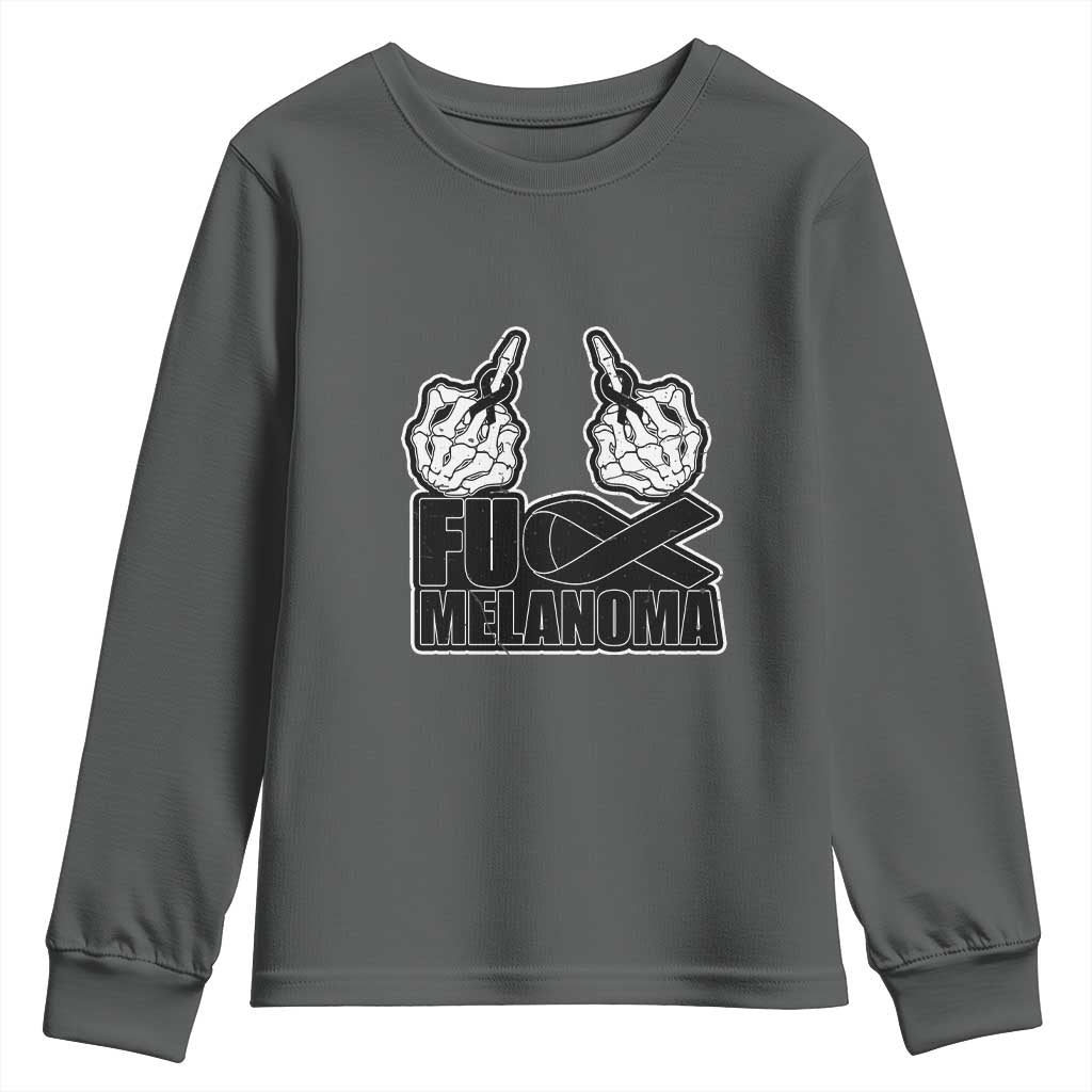 Fuck Melanoma Youth Sweatshirt Skeleton Hand Black Ribbon Awareness TS12 Dark Heather Print Your Wear