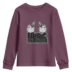 Fuck Melanoma Youth Sweatshirt Skeleton Hand Black Ribbon Awareness TS12 Maroon Print Your Wear