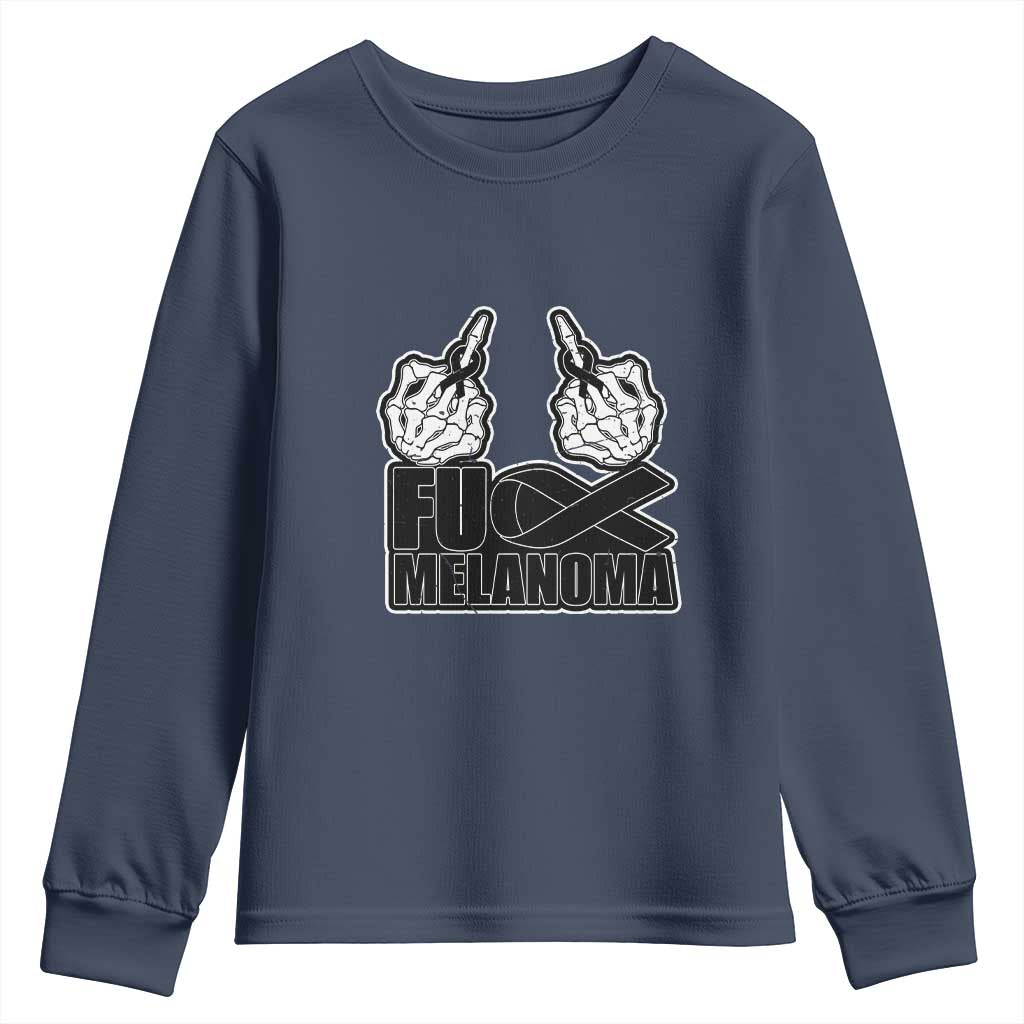 Fuck Melanoma Youth Sweatshirt Skeleton Hand Black Ribbon Awareness TS12 Navy Print Your Wear
