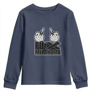 Fuck Melanoma Youth Sweatshirt Skeleton Hand Black Ribbon Awareness TS12 Navy Print Your Wear