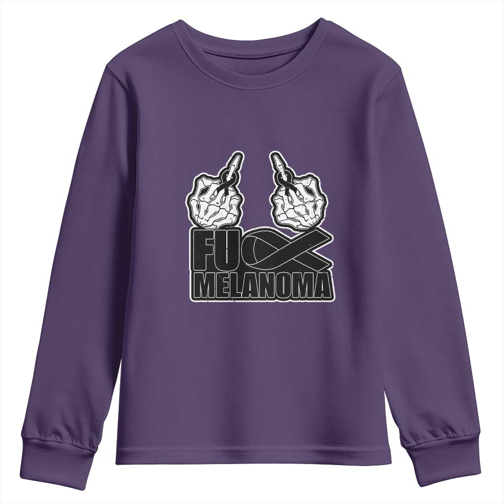 Fuck Melanoma Youth Sweatshirt Skeleton Hand Black Ribbon Awareness TS12 Purple Print Your Wear