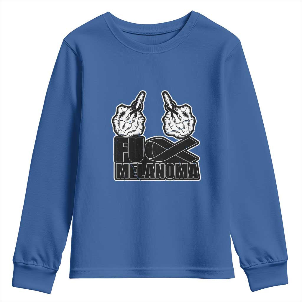 Fuck Melanoma Youth Sweatshirt Skeleton Hand Black Ribbon Awareness TS12 Royal Blue Print Your Wear