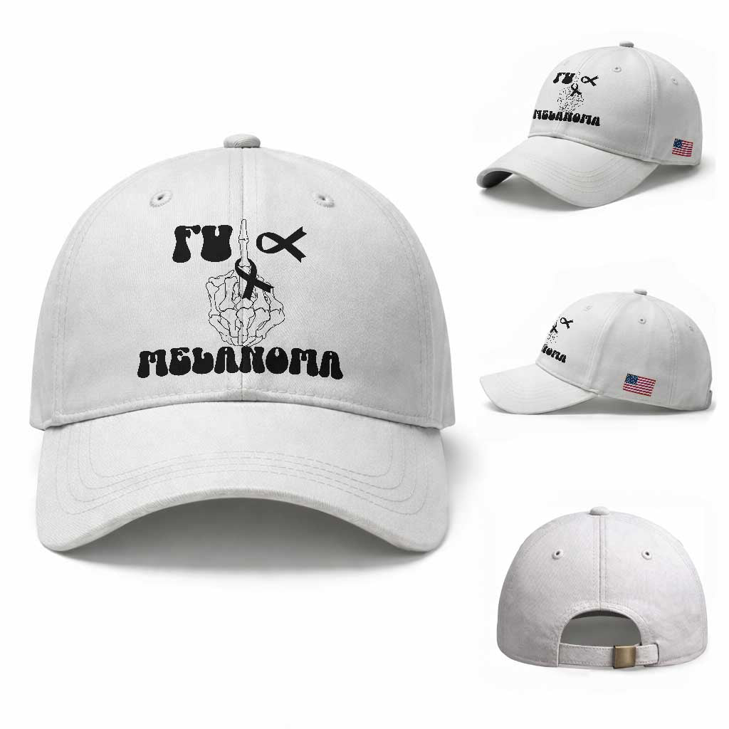 Fuck Melanoma Awareness Baseball Cap Skeleton Hand Ribbon Warrior Gift TS12 Baseball Cap Universal Fit White Print Your Wear