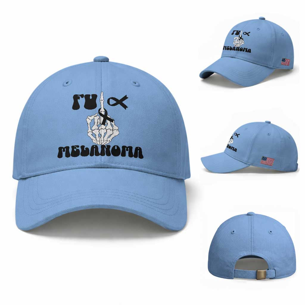 Fuck Melanoma Awareness Baseball Cap Skeleton Hand Ribbon Warrior Gift TS12 Baseball Cap Universal Fit Light Blue Print Your Wear