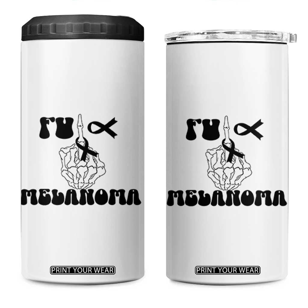 Fuck Melanoma Awareness 4 in 1 Can Cooler Tumbler Skeleton Hand Ribbon Warrior Gift TS12 One Size: 16 oz White Print Your Wear