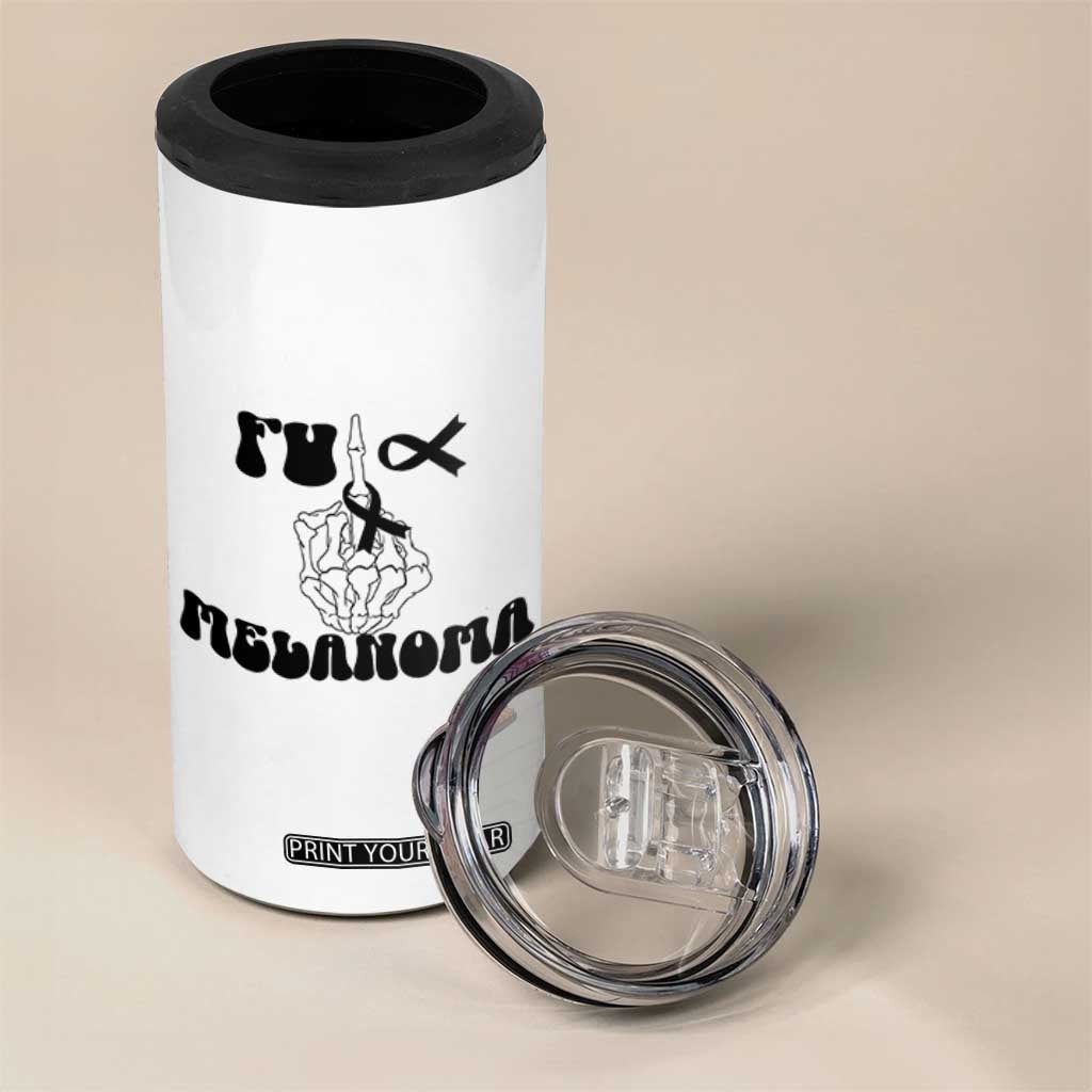 Fuck Melanoma Awareness 4 in 1 Can Cooler Tumbler Skeleton Hand Ribbon Warrior Gift TS12 Print Your Wear