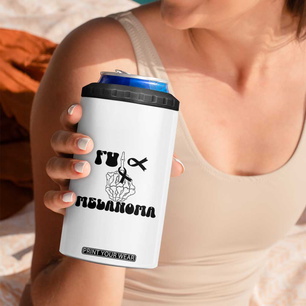 Fuck Melanoma Awareness 4 in 1 Can Cooler Tumbler Skeleton Hand Ribbon Warrior Gift TS12 Print Your Wear
