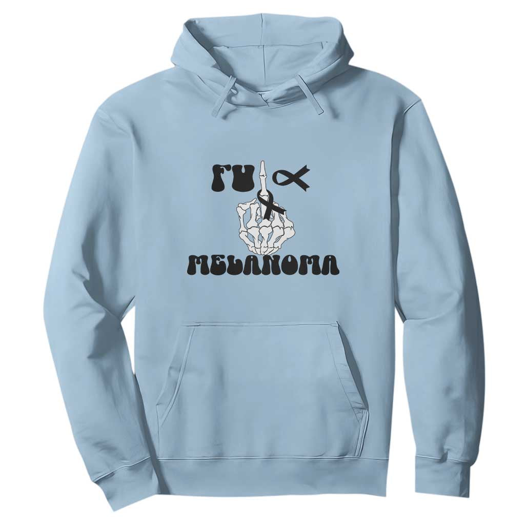Fuck Melanoma Awareness Hoodie Skeleton Hand Ribbon Warrior Gift TS12 Light Blue Print Your Wear