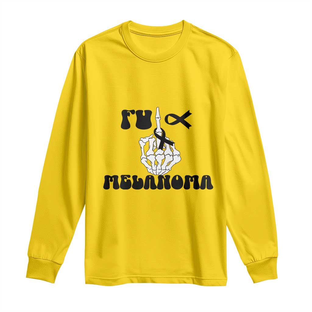 Fuck Melanoma Awareness Long Sleeve Shirt Skeleton Hand Ribbon Warrior Gift TS12 Daisy Print Your Wear