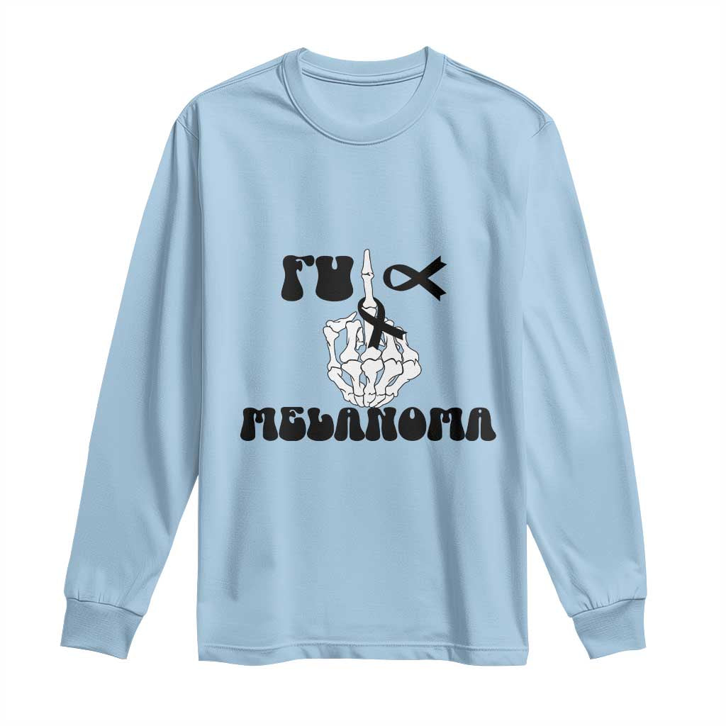 Fuck Melanoma Awareness Long Sleeve Shirt Skeleton Hand Ribbon Warrior Gift TS12 Light Blue Print Your Wear