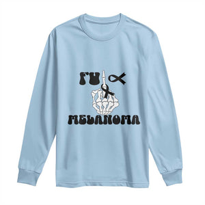 Fuck Melanoma Awareness Long Sleeve Shirt Skeleton Hand Ribbon Warrior Gift TS12 Light Blue Print Your Wear