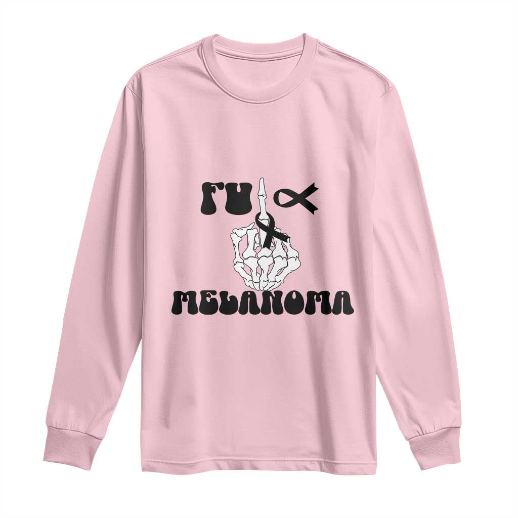 Fuck Melanoma Awareness Long Sleeve Shirt Skeleton Hand Ribbon Warrior Gift TS12 Light Pink Print Your Wear