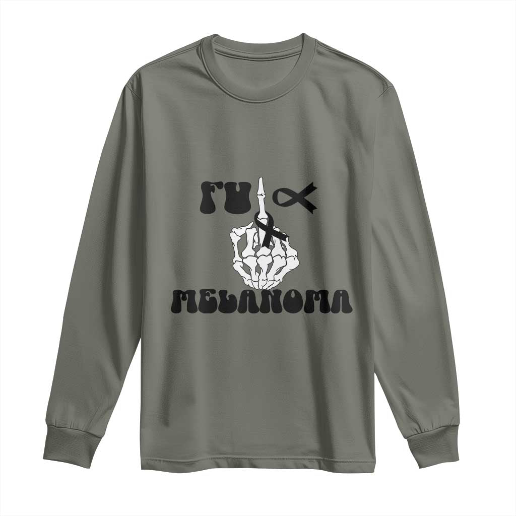 Fuck Melanoma Awareness Long Sleeve Shirt Skeleton Hand Ribbon Warrior Gift TS12 Military Green Print Your Wear