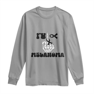 Fuck Melanoma Awareness Long Sleeve Shirt Skeleton Hand Ribbon Warrior Gift TS12 Sport Gray Print Your Wear
