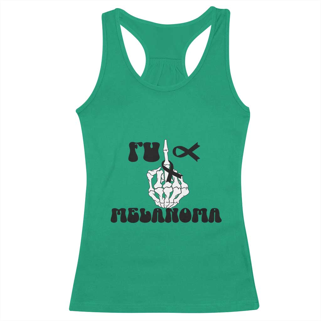 Fuck Melanoma Awareness Racerback Tank Top Skeleton Hand Ribbon Warrior Gift TS12 Irish Green Print Your Wear