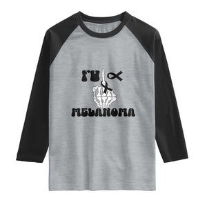 Fuck Melanoma Awareness Raglan Shirt Skeleton Hand Ribbon Warrior Gift TS12 Heather Gray Black Print Your Wear
