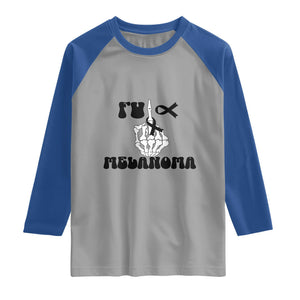 Fuck Melanoma Awareness Raglan Shirt Skeleton Hand Ribbon Warrior Gift TS12 Sport Gray Royal Print Your Wear
