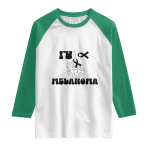 Fuck Melanoma Awareness Raglan Shirt Skeleton Hand Ribbon Warrior Gift TS12 White Kelly Green Print Your Wear