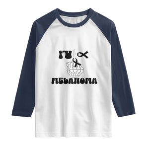 Fuck Melanoma Awareness Raglan Shirt Skeleton Hand Ribbon Warrior Gift TS12 White Navy Print Your Wear