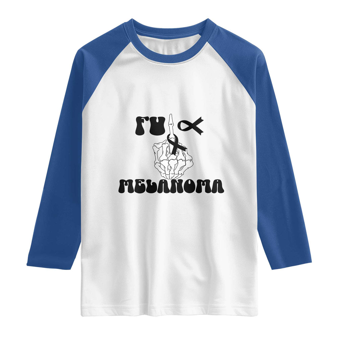 Fuck Melanoma Awareness Raglan Shirt Skeleton Hand Ribbon Warrior Gift TS12 White Royal Print Your Wear