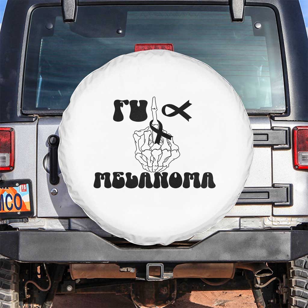 Fuck Melanoma Awareness Spare Tire Cover Skeleton Hand Ribbon Warrior Gift TS12 No hole White Print Your Wear