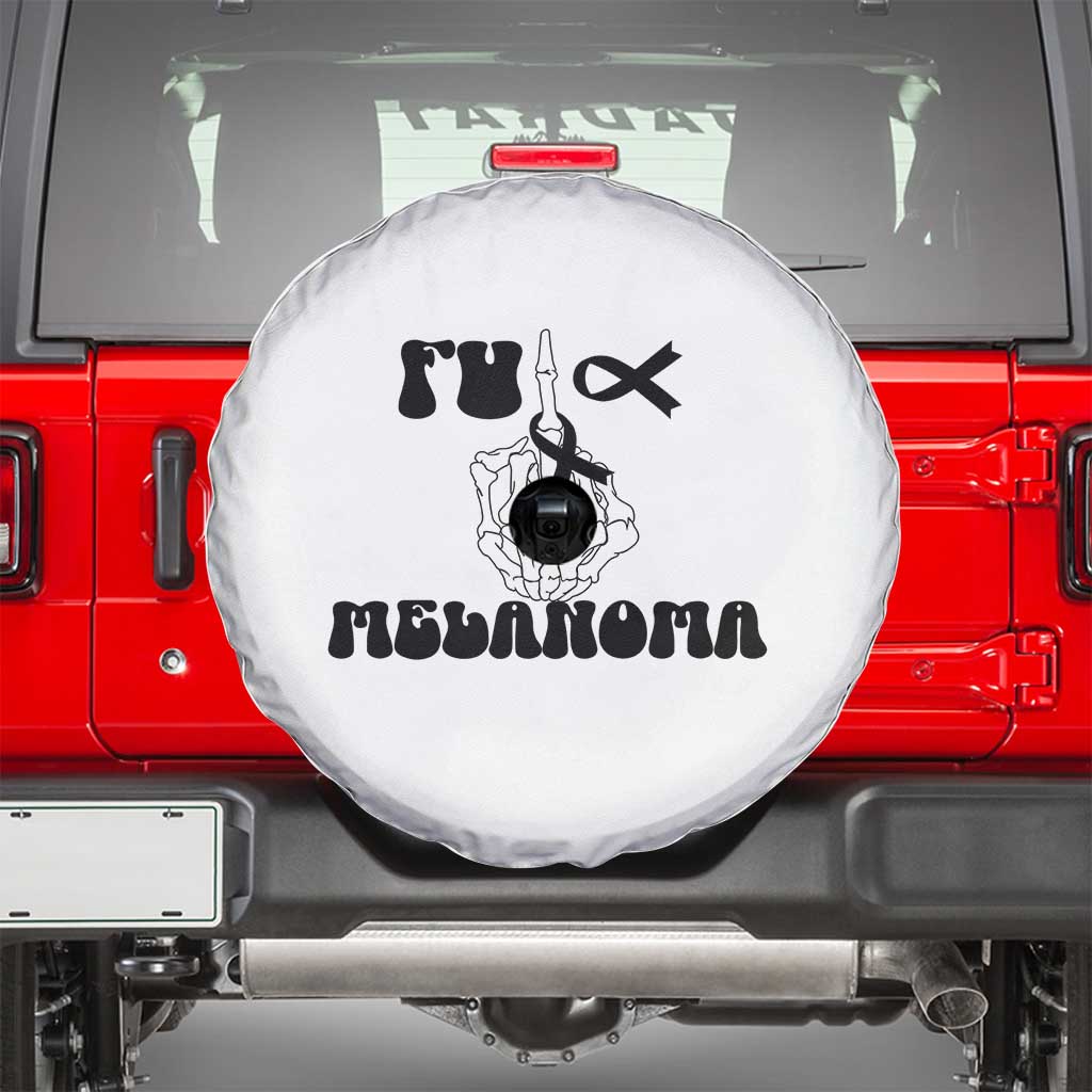 Fuck Melanoma Awareness Spare Tire Cover Skeleton Hand Ribbon Warrior Gift TS12 White Print Your Wear