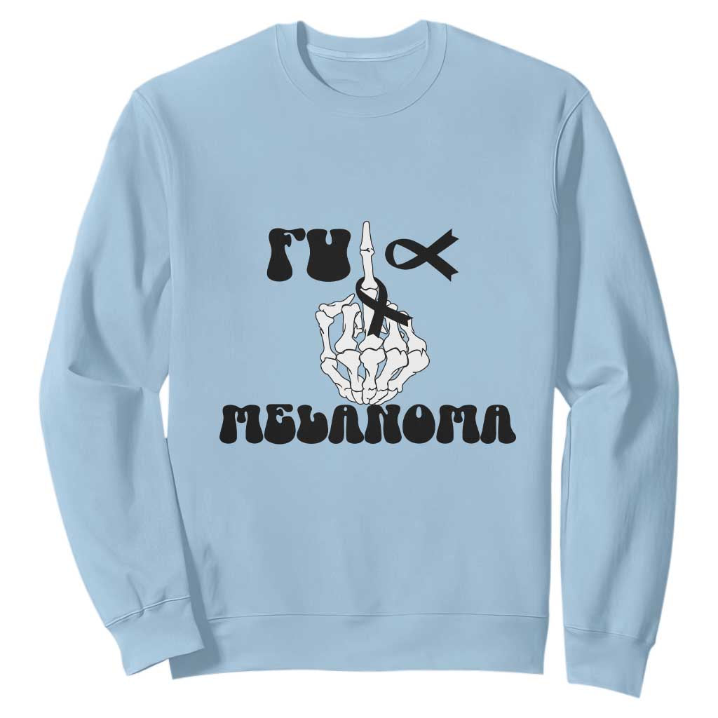 Fuck Melanoma Awareness Sweatshirt Skeleton Hand Ribbon Warrior Gift TS12 Light Blue Print Your Wear