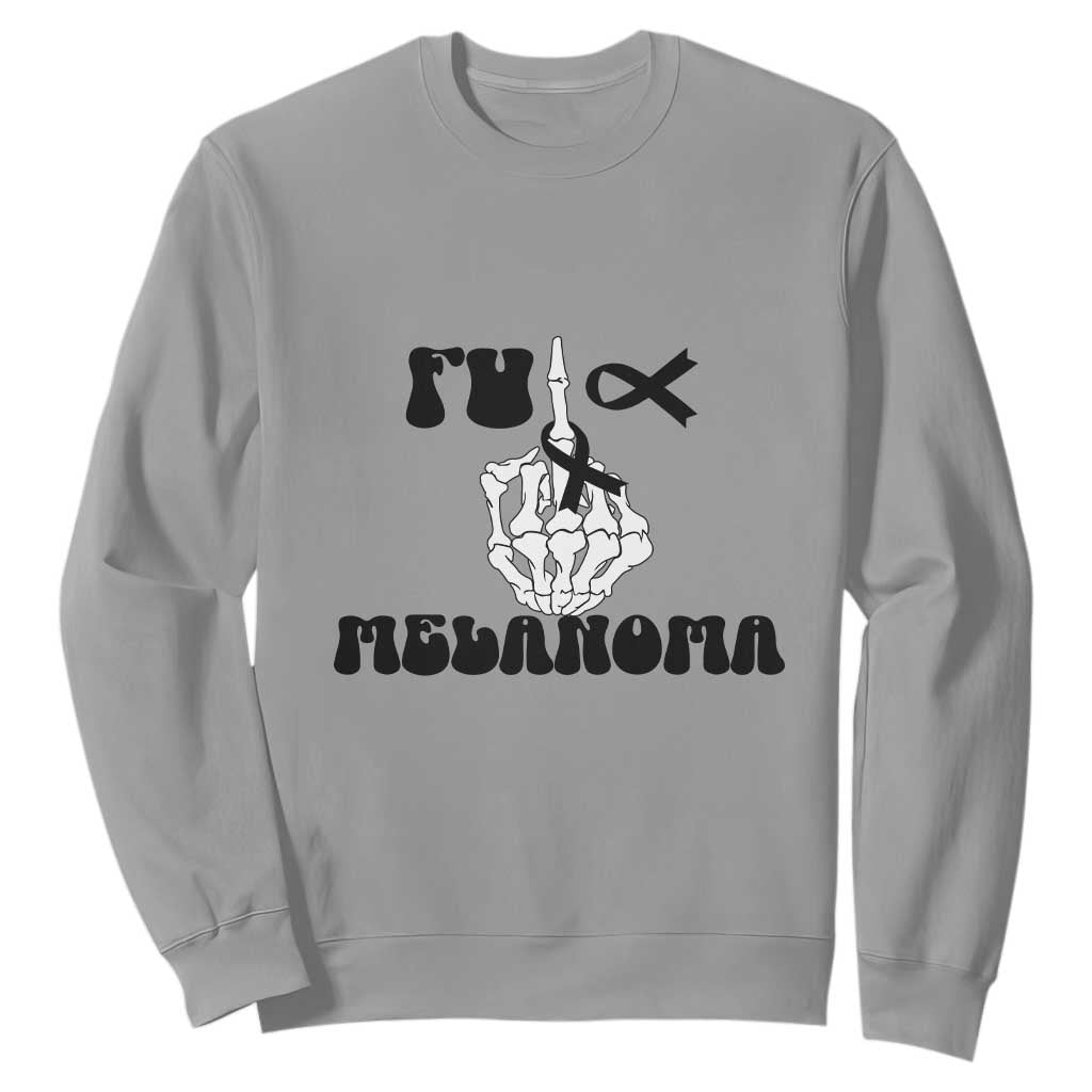 Fuck Melanoma Awareness Sweatshirt Skeleton Hand Ribbon Warrior Gift TS12 Sport Gray Print Your Wear
