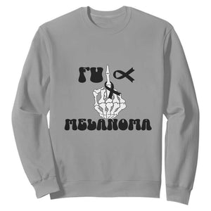 Fuck Melanoma Awareness Sweatshirt Skeleton Hand Ribbon Warrior Gift TS12 Sport Gray Print Your Wear